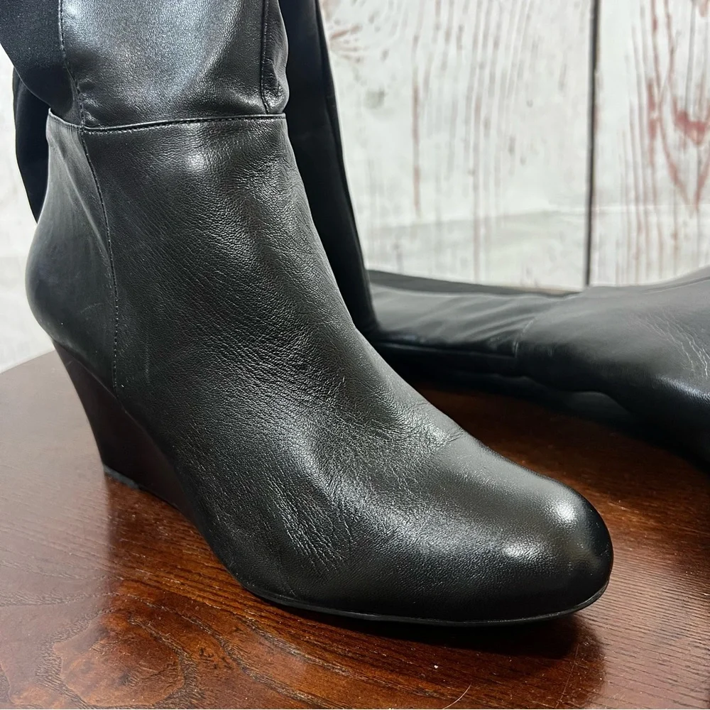 Michael Kors Bromley Wedge Boot Knee High in Black Leather women’s size 10
